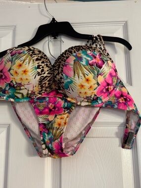 Victoria's Secret Pink, Teal & Yellow Floral Leopard Push-Up Bikini